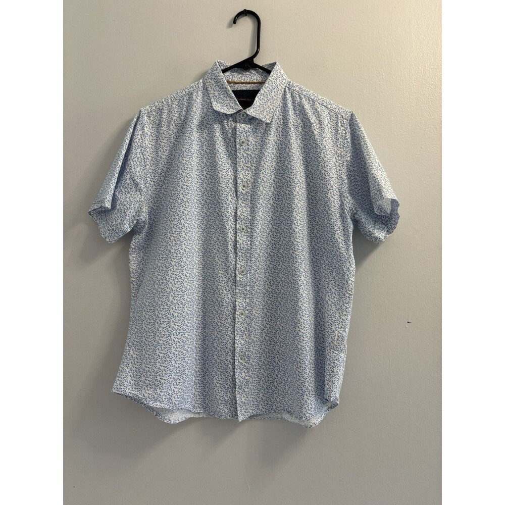 Gentlemens Outfitters Mens Large Blue Floral Ditsy Short Sleeve Shirt Cotton